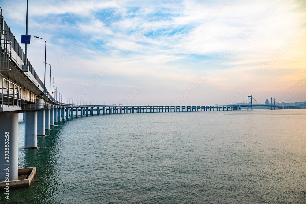 Fototapeta premium Bridge across the sea in Dalian, China