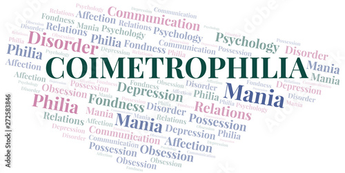 Coimetrophilia word cloud. Type of Philia.
