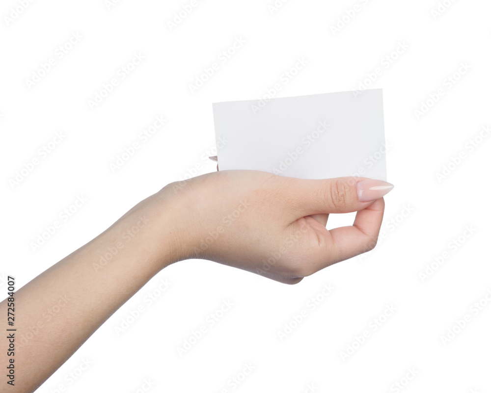 Empty sheet of paper in female hand Empty sheet of paper in female hand