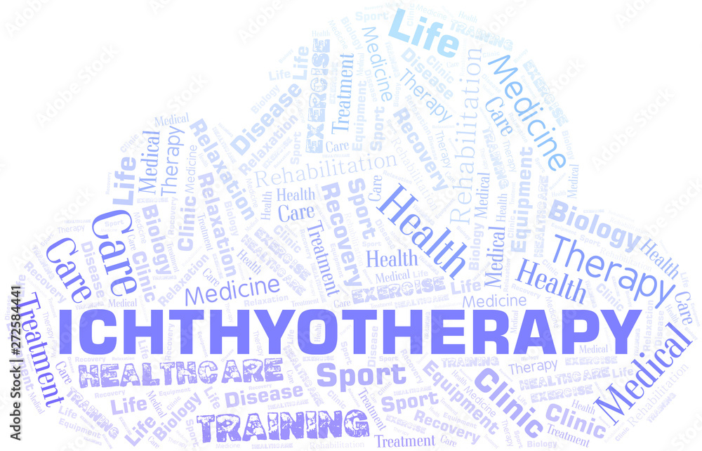 Obraz premium Ichthyotherapy word cloud. Wordcloud made with text only.