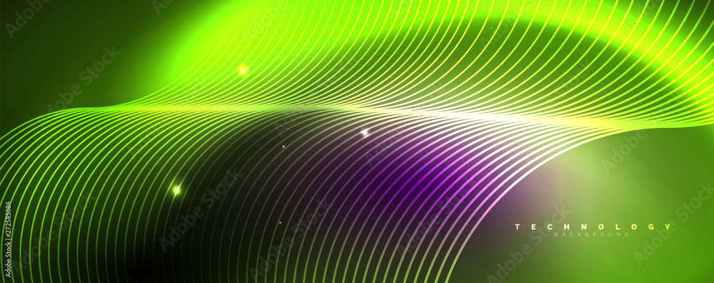 Shiny neon lights, dark abstract background with blurred magic neon light curved lines Shiny neon lights, dark abstract background with blurred magic neon light curved lines