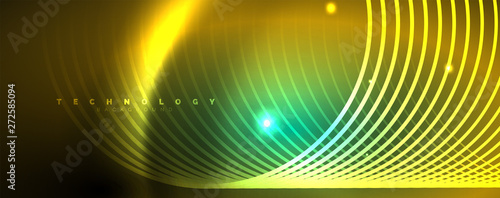 Shiny neon lines template - northern lights glowing blur lines. Futuristic style glow neon 80s disco club or night party techno template