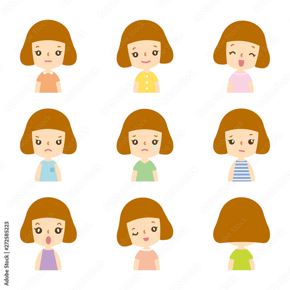 ポップカラーの女の子の表情 ポップカラーの女の子の表情