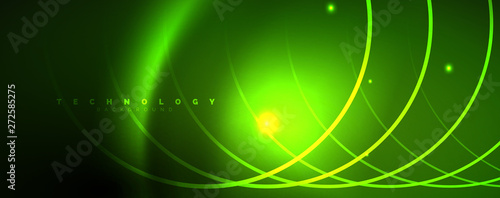Shiny neon lines template - northern lights glowing blur lines. Futuristic style glow neon 80s disco club or night party techno template