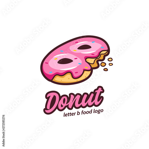 Initial Letter B Donut logo, Yummy pink doughnut logo icon