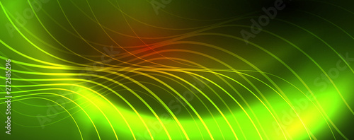 Bright neon circles and wave lines  glowing shiny background design template  digital techno concept.