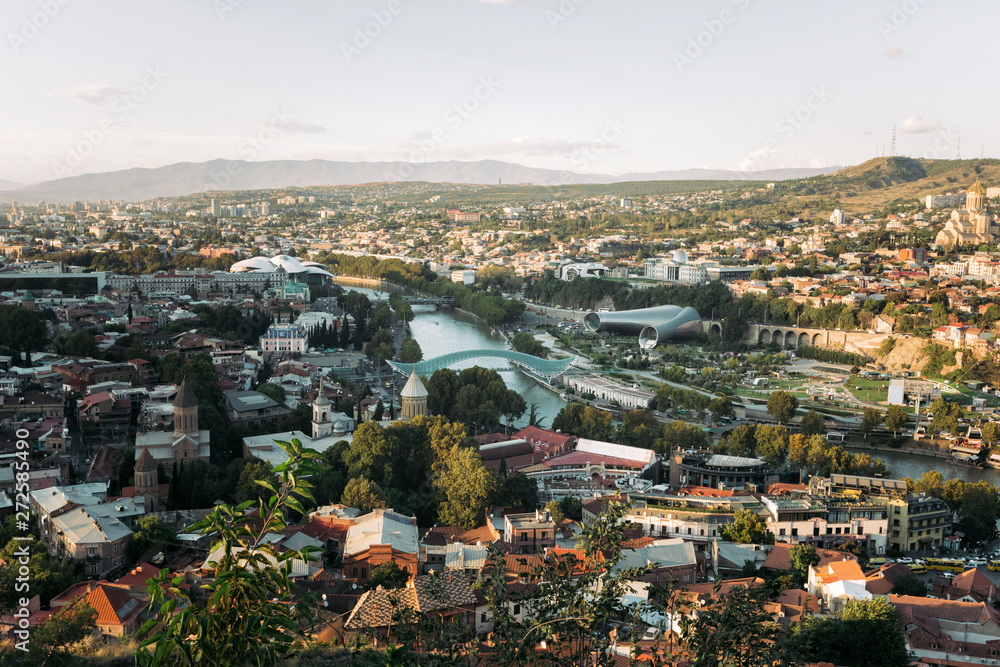 Panoramic view of Tbilisi city. old town and modern architecture