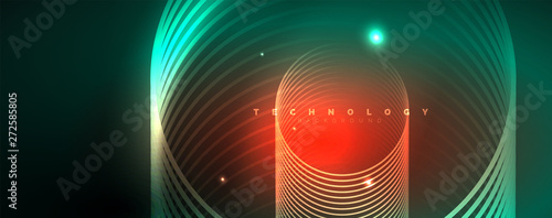 Shiny neon lines template - northern lights glowing blur lines. Futuristic style glow neon 80s disco club or night party techno template