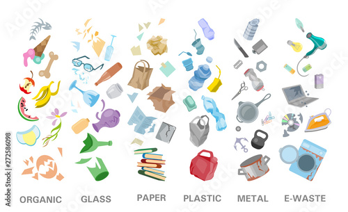 Waste sorting management concept separation garbage disposal refuse bin illustration