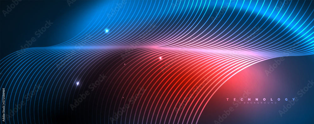 Trendy neon blue abstract design with waves and circles. Neon light glowing effect. Abstract digital background. Trendy neon blue abstract design with waves and circles. Neon light glowing effect. Abstract digital background.
