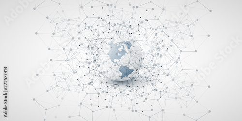     Cloud Computing and Global Networks Concept Design with Earth Globe and Geometric Network Mesh 