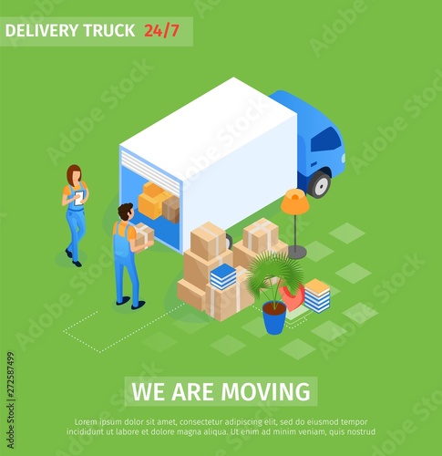 Flat Delivery Truck, we are Moving Lettering. 