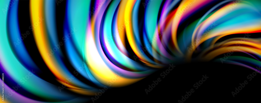 Fluid color rainbow style wave abstract background, techno modern design on black Fluid color rainbow style wave abstract background, techno modern design on black