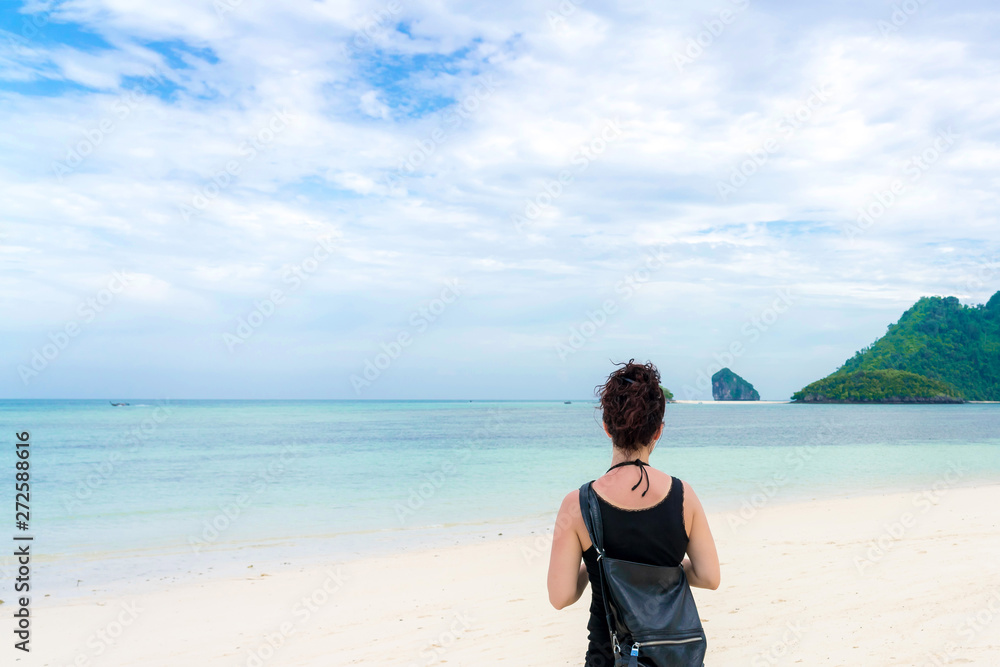 Young girl on Beautiful Tropical Beach PP Island, Krabi, Phuket, Thailand blue ocean background Woman items vacation accessories for holiday or long weekend a guide choice idea for planning travel Young girl on Beautiful Tropical Beach PP Island, Krabi, Phuket, Thailand blue ocean background Woman items vacation accessories for holiday or long weekend a guide choice idea for planning travel