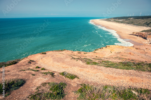 Rocky seashore on a sunny day. Areeira the beach  Portugal  Europe