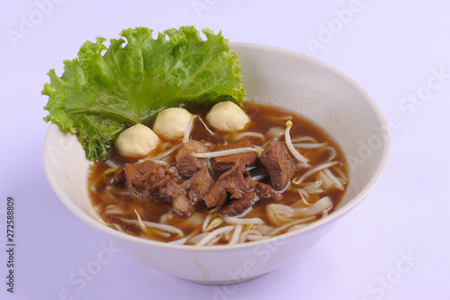 Thai style noodle soup , Boat culture noodles style on white background