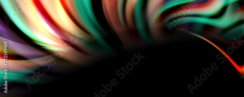Fluid color rainbow style wave abstract background, techno modern design on black