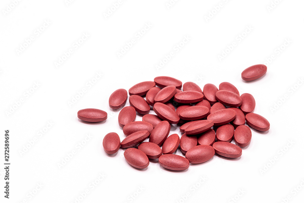 Ferrous Fumarate pills with Vitamins for treat iron deficiency anemia isolate on white background. Ferrous Fumarate pills with Vitamins for treat iron deficiency anemia isolate on white background.