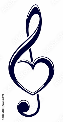 A symbol of a treble clef with heart.