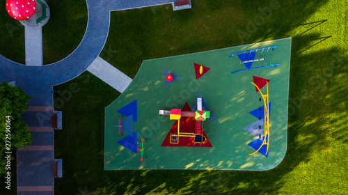 Kids Playground in Park, Creative Top Down Aerial View photo