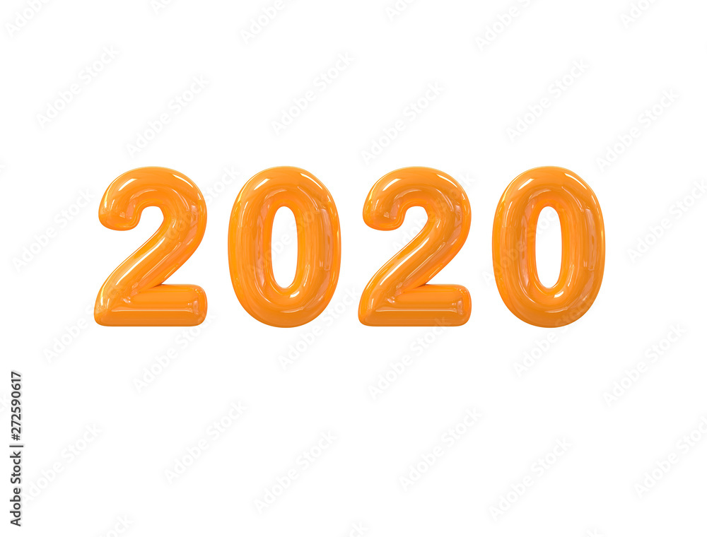 Inflatable orange glossy numbers 2020 isolated on white background, happy new year, merry christmas celebration decoration design element for poster, banner, sale promotion or marketing. 3D rendering Inflatable orange glossy numbers 2020 isolated on white background, happy new year, merry christmas celebration decoration design element for poster, banner, sale promotion or marketing. 3D rendering