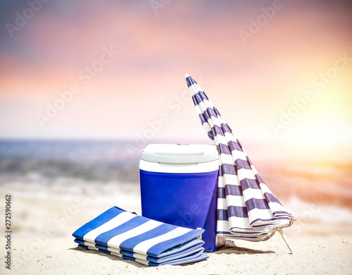 Summer background of beach with sunset time. Free space for your decoration and hot day. 