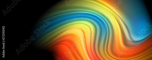 Modern rainbow liquid color flow colorful poster. Wave Liquid shape in black color background. Abstract composition