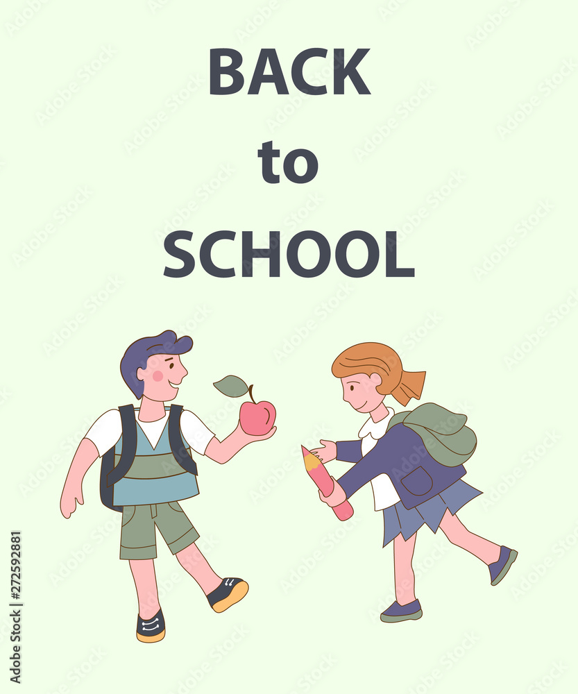 Back to school banner or poster with children,boy and girl cartoon sketch characters running to school flat vector illustration background. Cute kids in educational autumn season concept. Back to school banner or poster with children,boy and girl cartoon sketch characters running to school flat vector illustration background. Cute kids in educational autumn season concept.