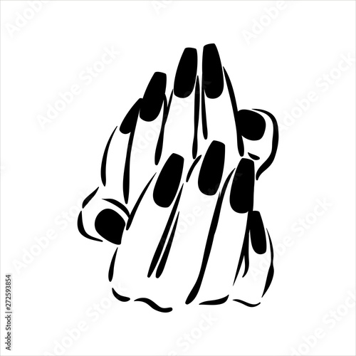 Vector hand drawn illustration of manicure and nail polish on woman hands