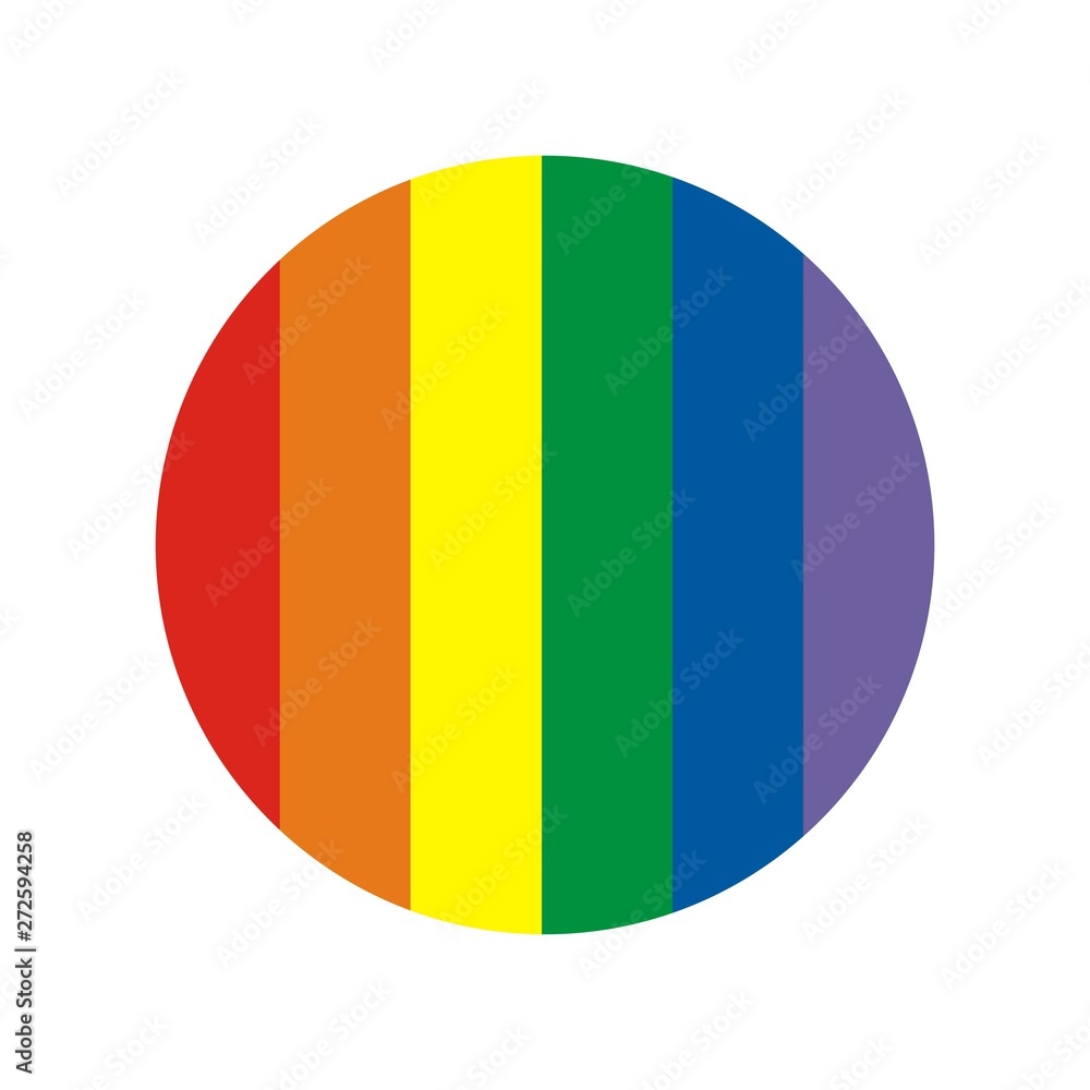 Fototapeta premium Rainbow round logo. Multicolored round icon or button with vertical stripes. Vector illustration. 