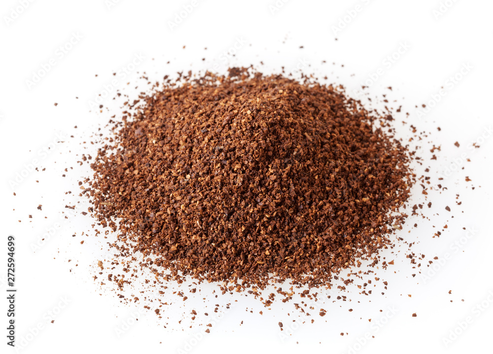 Heap of ground roasted coffee beans isolated on white background Heap of ground roasted coffee beans isolated on white background