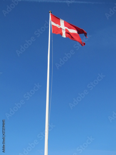 Danish Flag inside Kronborg Castle in Helsingor, Denmark