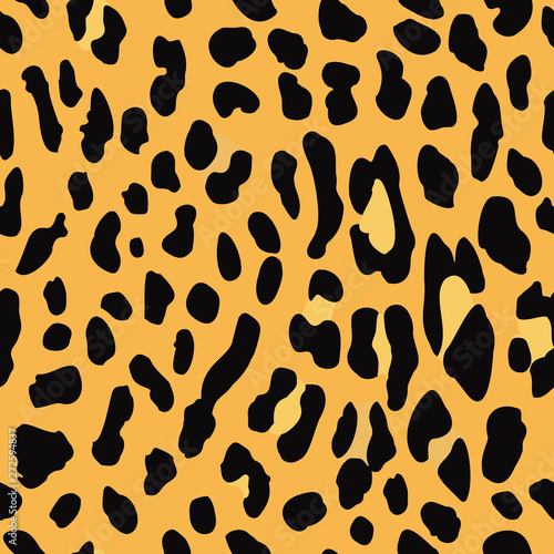 Leopard or Jaguar seamless pattern on orange background. Exotic wild animal spots. Skin of Jaguar, Cheetah, leopard. Fashionable, elegant, rich Animal abstract texture. print background, fabric. EPS 1