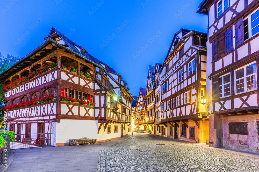 Strasbourg, Alsace, France. Traditional half timbered houses of Petite France.