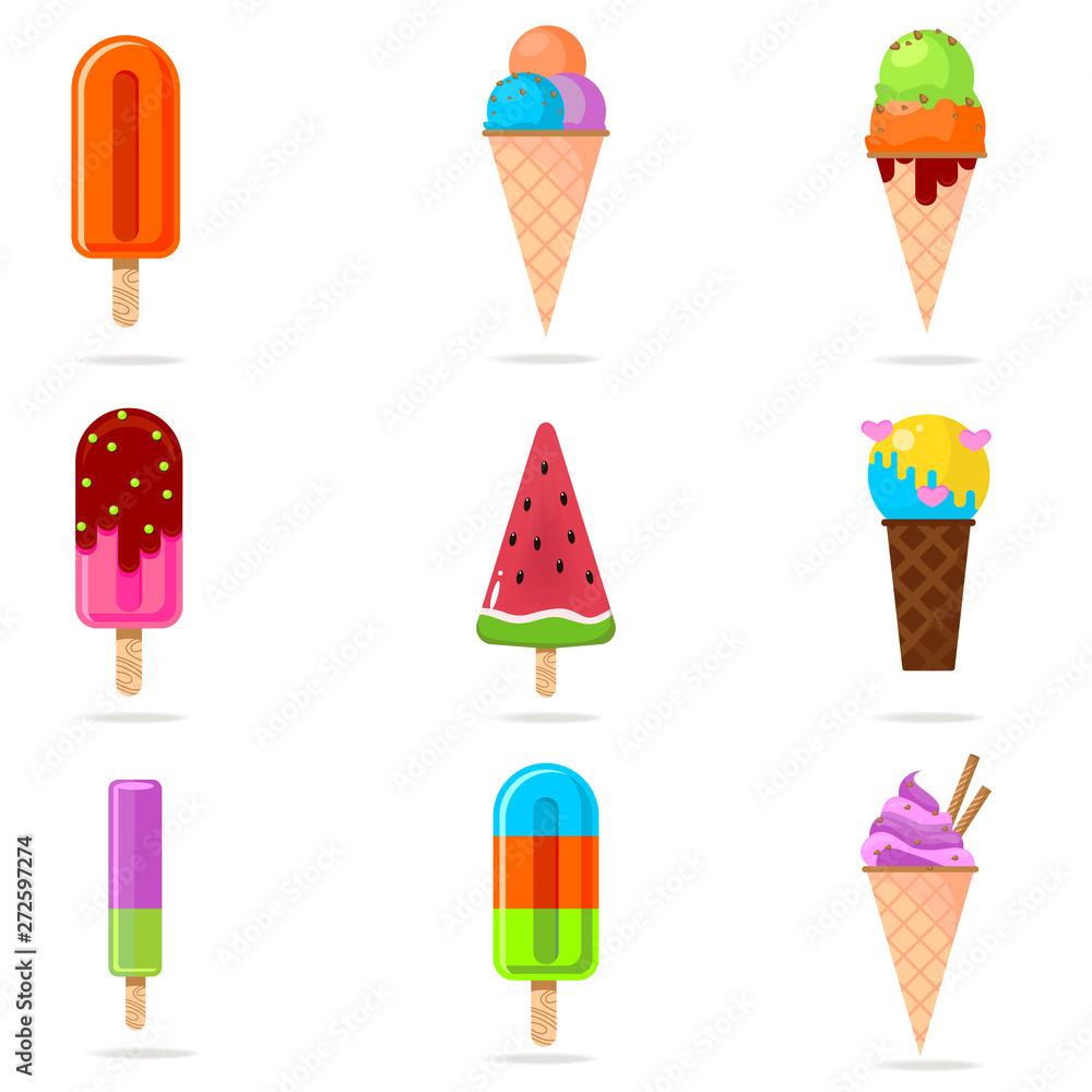 Set of colorful and tasty icecream from different fruits Set of colorful and tasty icecream from different fruits