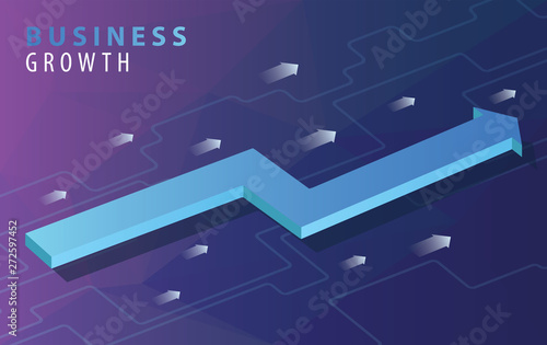 Business growth concept with isometric arrows. infographic chart up increases profit sales. abstract background vector illustration