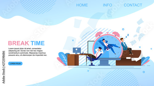 Flat Banner Inscription Break Time Landing Page. 