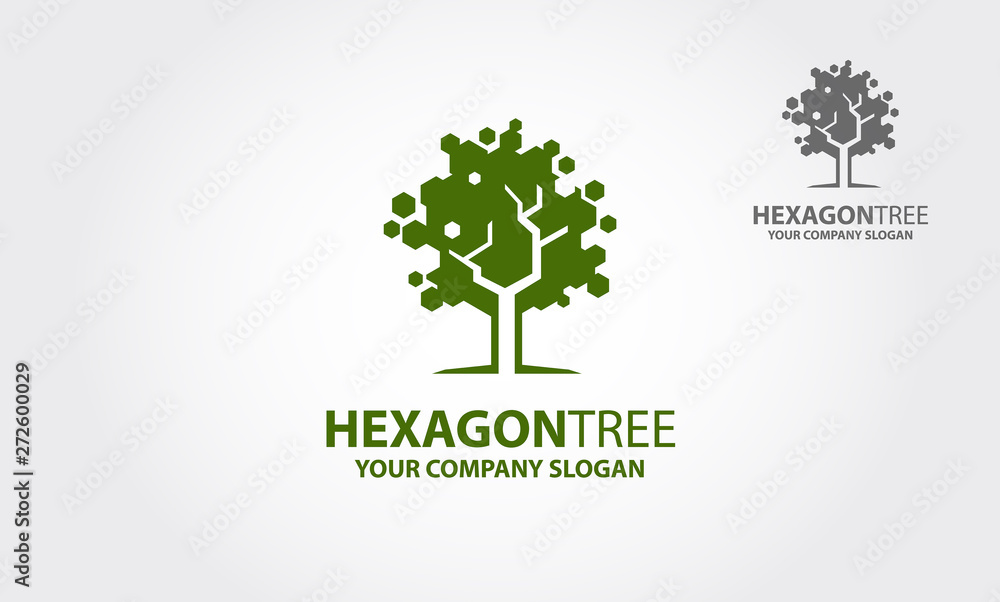 Hexagon Tree Vector Logo Template. Logo illustration of a stylized tree in hexagon. This striking logo perfect for Your Company.