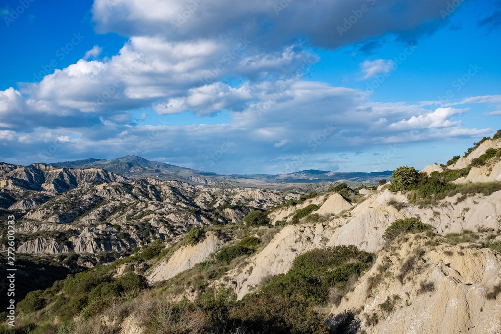 Badlands called calanchi. Landscape of Basilicata region. Matera province, Italy