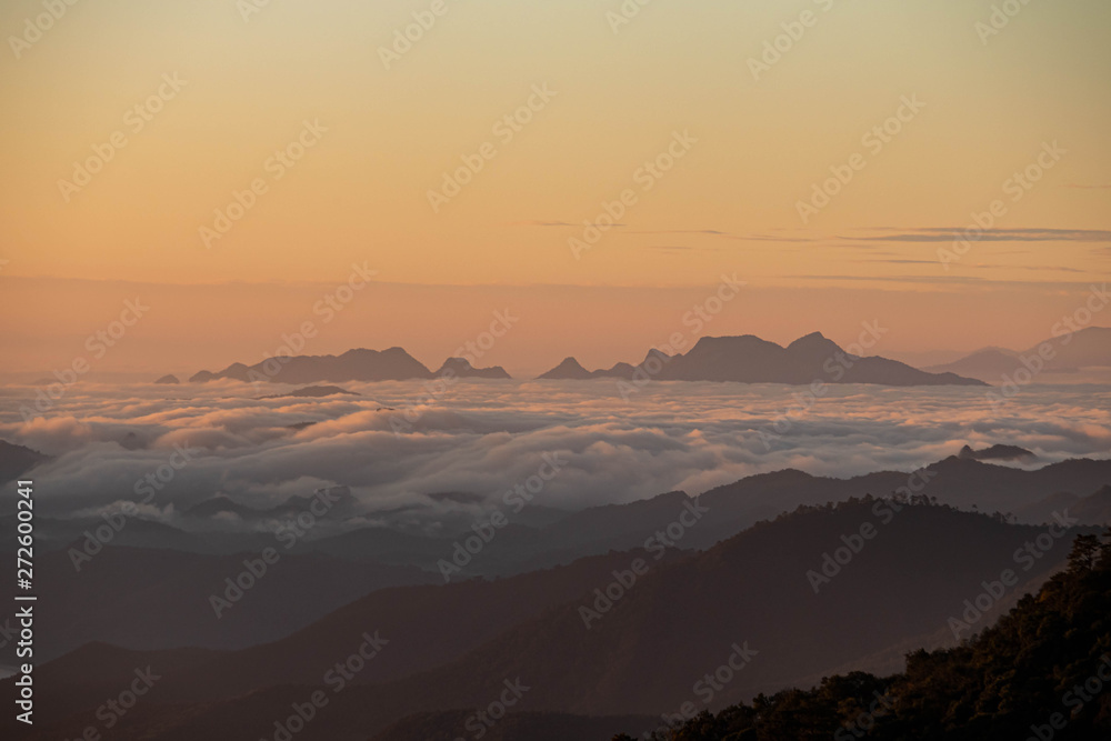 Landscape clouds in mountain valley during sunrise, Doi Ang Khang, Chiang mai
