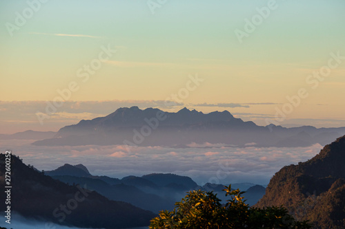 Landscape clouds in mountain valley during sunrise, Doi Ang Khang, Chiang mai