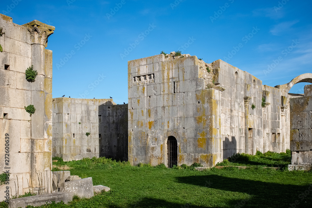 Abbey of the Most Holy Trinity in Venosa. Interior view of unfinished church called Incompiuta. Basilicata region, Italy