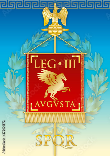 Legio III Augusta, ancient teaches banner legion of the Roman empire, vector illustration