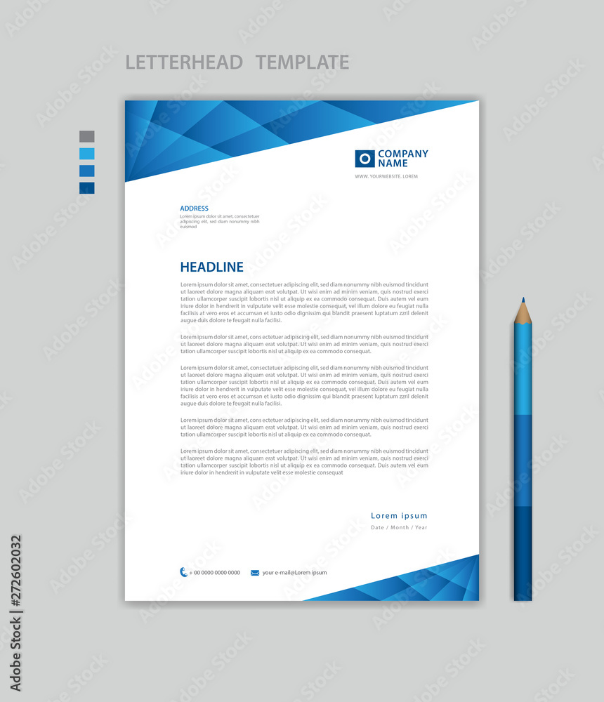 Letterhead template vector, minimalist style, printing design, business advertisement layout, Blue concept background Letterhead template vector, minimalist style, printing design, business advertisement layout, Blue concept background