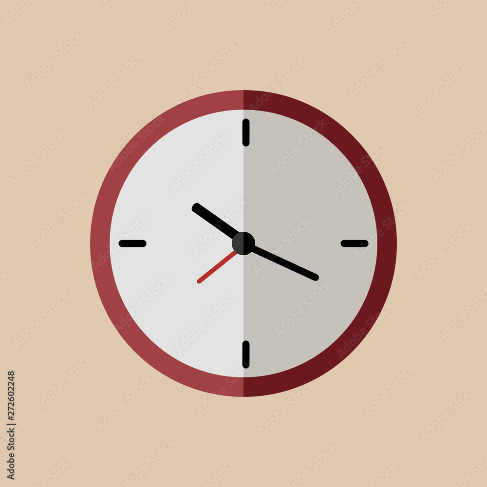 Red clock flat icon with long shadow Red clock flat icon with long shadow