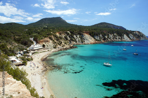 Cala d'Hort beach before the start of the swimming season. Ibiza Island Spain.