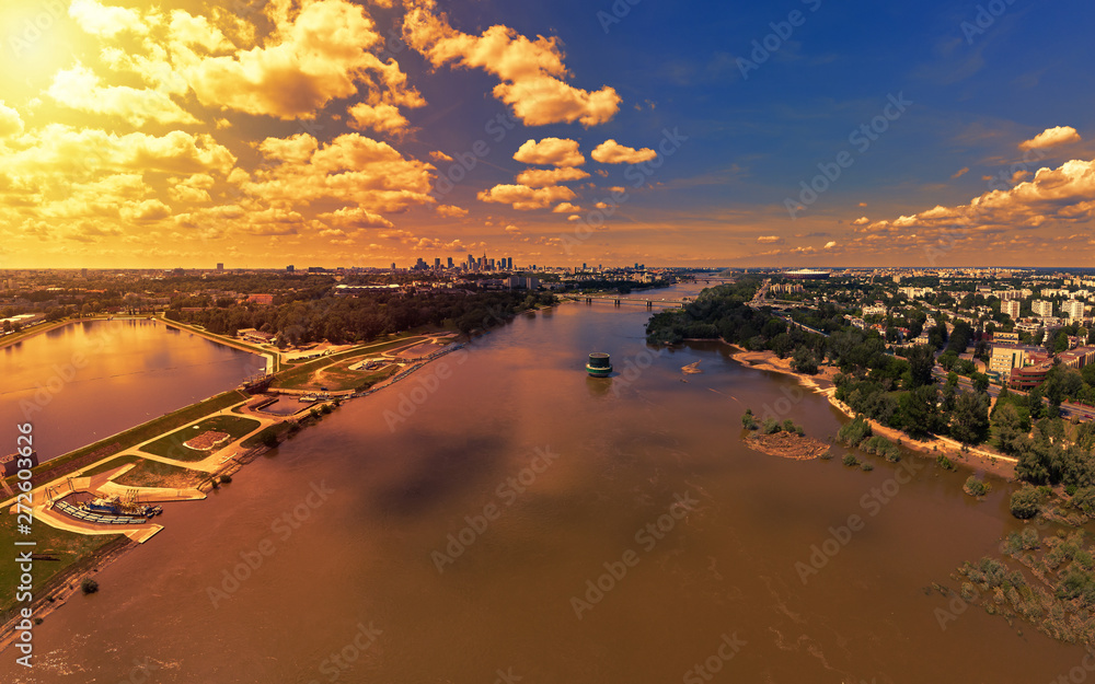 Fototapeta premium Aerial panorama of Warsaw, capital of Poland