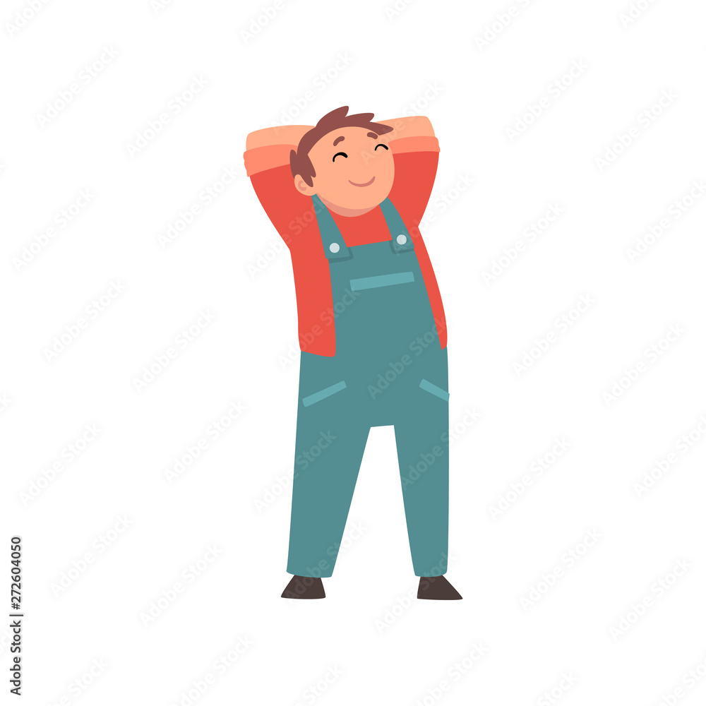Happy Fat Boy Wearing Denim Overalls, Cute Overweight Child Character Dreaming about Eating Vector Illustration Happy Fat Boy Wearing Denim Overalls, Cute Overweight Child Character Dreaming about Eating Vector Illustration