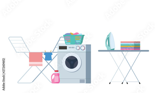 Laundry Washing room modern colorful vector illustration