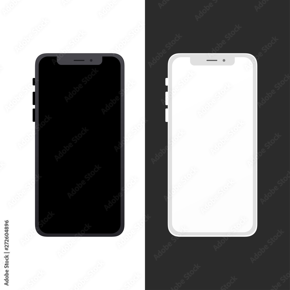 Smartphone mockup. New black frameless smartphone mockup with white screen. Isolated on white and black background. Based on high-quality studio shot. İphone X frameless design concept. Smartphone mockup. New black frameless smartphone mockup with white screen. Isolated on white and black background. Based on high-quality studio shot. İphone X frameless design concept.